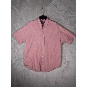Ralph Lauren Shirt Mens Large Red Check Blake Short Sleeve Button Down Cotton